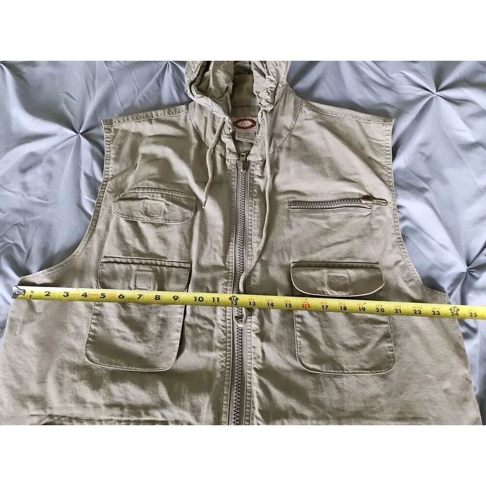 VTG BANANA REPUBLIC Men's Safari Vest XL Beige Full Zip Hooded Cargo Pockets